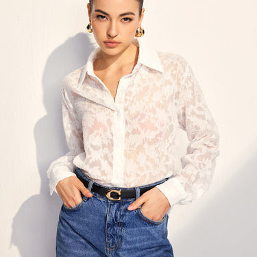 Semi-Sheer Jacquard Button Shirt