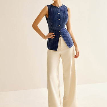 Pinstripe Button Sleeveless Shirt