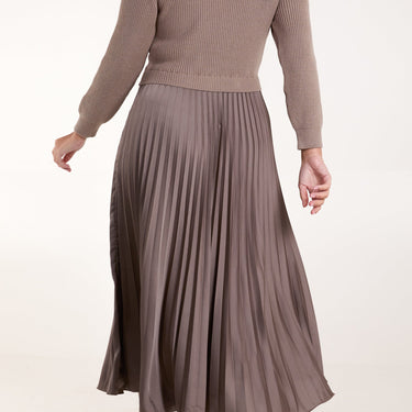 Knitted Top Satin Pleated Skirt Dress