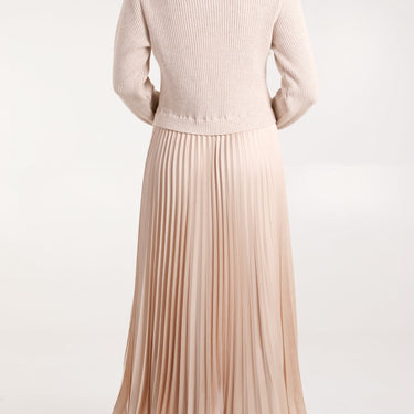Knitted Top Satin Pleated Skirt Dress