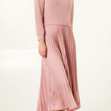Knitted Top Satin Pleated Skirt Dress