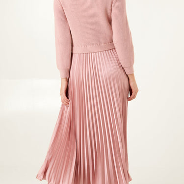 Knitted Top Satin Pleated Skirt Dress