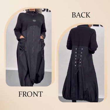 Long Sleeve Dress with Mocha Collar and Drawstring